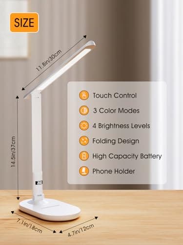 LEDLAY Foldable LED Desk Lamp for Home Office, 3 Color Modes & 4-Level Brightness, Rechargeable USB-C Study Light, Space-Saving Portable Desk Lamp for Reading, Dorm, Bedroom (White) 7