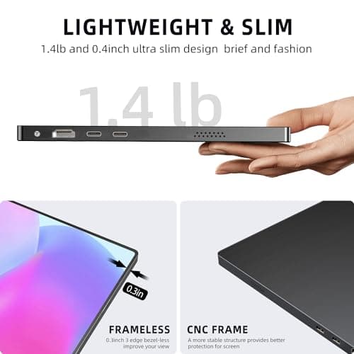 UPERFECT Portable Monitor, 15.6" IPS HDR 1920X1080 FHD Eye Care Travel Screen USB C Gaming Monitor, Dual Speaker External Monitor HDMI Type-C VESA for Laptop PC Phone w/Case 5