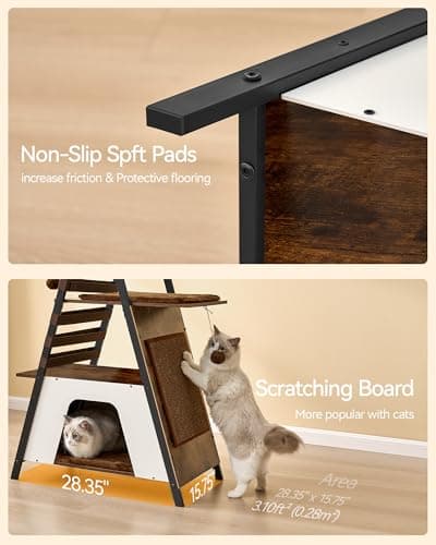 FourFurPets 72.4" Modern Cat Tower for Indoor Cats - Multi-Level Condo With Caves, Tall Tree With Scratching Board, Wooden Tower With Large Perch, Removable Pads, Rustic Brown 9