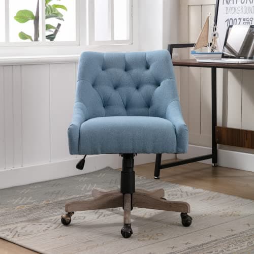 JINS&VICO Swivel Home Office Chair with Button Tufted Back, Height-Adjustable Desk Chair with Soft Seat, Accent Task Chair Executive Chair, Blue