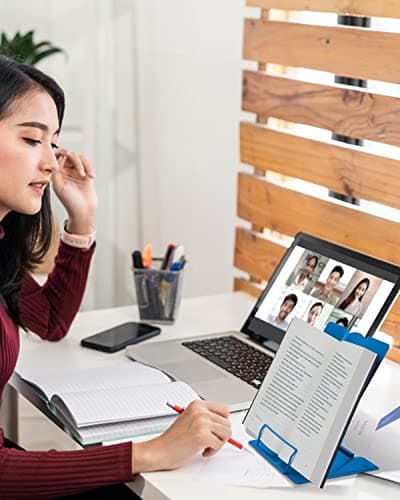 Large Book Stand Metal Reading Rest Book Holder Adjustable Document Cookbook Holder Portable Bookstands for Textbooks/Music Books/Recipe/Mobile Phone/Tablet(Deep Blue) 6