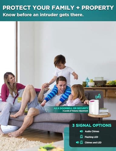 Driveway Alarm Wireless Outside, 1 BY ONE Motion Sensor Alarm 1000ft/300m Range Extra Loud Chimes Security Alarm System with 1 Receiver 2 Weatherproof Infrared Sensors Protect Indoor/Outdoor Property 7