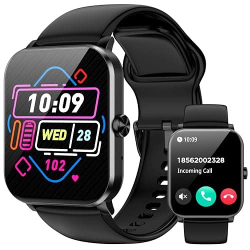 Smart Watch for Men Women,1.85" HD Touchscreen, Bluetooth Calls/Notifications, Fitness Watch with Heart Rate/Sleep Monitor, 120+ Sports Modes, IP68 Waterproof Smartwatch for Android/iOS (Black)