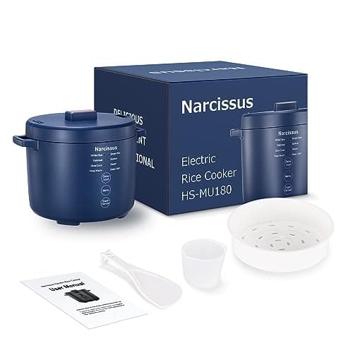Narcissus 3.5-Cup Rice Cooker for 1-3 People, Multifunctional for Rice, Oatmeal, Quinoa - Slow Cook, Steam, Cook & Steam Together, Blue 7
