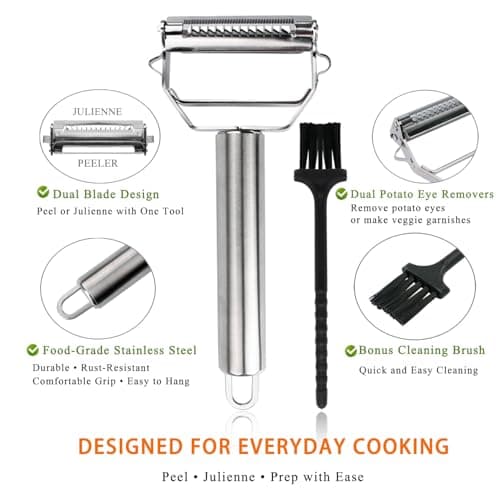 Sunkuka Julienne Peeler Stainless Steel Cutter Slicer with Cleaning Brush Pro for Carrot Potato Melon Gadget Vegetable Fruit 6