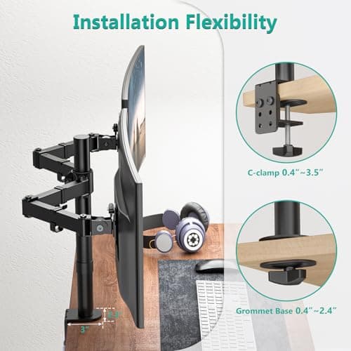 WALI Dual Monitor Stand for Desk, Dual Monitor Mounts for 2 Monitors up to 27 inch, 2 Monitor Desk Mount Holds up to 22 lbs, Height Adjustable Swivel Tilt Rotation, 75x75/100x100mm (M002), Black 6