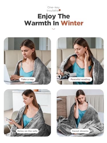 Mlivrom Heated Throw Blanket with 1-9 hrs Timer Auto-Off & 8 Heating Levels,Flannel Electric Blanket Throw ETL Certification,Machine Washable Full Body Warming Blankets 6
