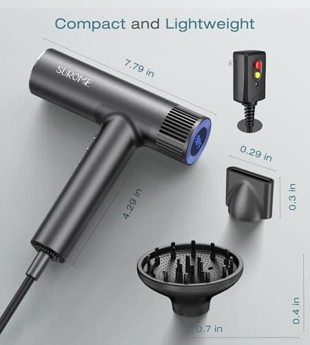 Blow Dryer,110000RPM High-Speed Brushless Motor, Fast-Drying Negative Ions Intelligent Constant Temperature Hair Care Dryers, Professional Hair Dryer with Attachments for Home&Salon (Grey) 8