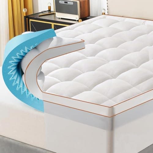 WhatsBedding Memory Foam Mattress Topper, Soft Egg Crate Mattress Topper with Breathable Cover for Back Pain Relief, CertiPUR-US Certified (White+Bule)