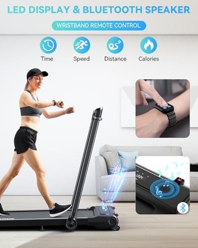 BULAPEACH Under Desk Treadmill with Incline, 3.5HP Walking Pad with Handle Bar Removable Desk Workstation, 300 Lbs Foldable Treadmills for Home Small Office, LED Display, Wristband Remote Control 6