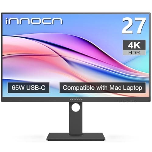 INNOCN 27" 4K USB-C Monitor for Laptop MacBook/Mac mini - 16:9 IPS 3840 x 2160 Display, HDR400, DeltaE＜2, DisplayPort, HDMI PC Monitor, 1.07B+ Colors, Built-in Speakers, Adjustable Stand, Black 7