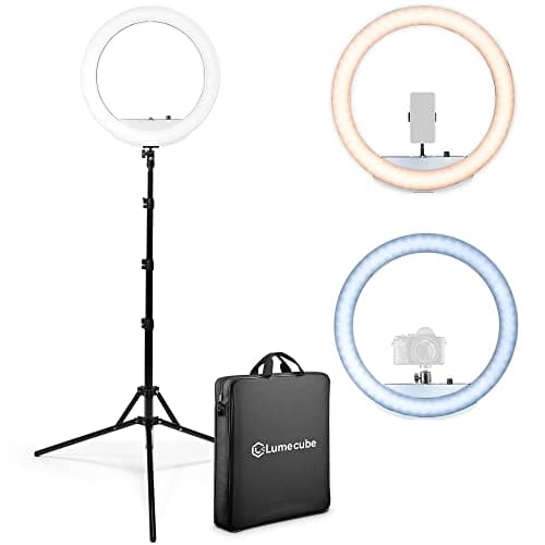 Lume Cube Cordless LED Ring Light for Smartphones and Cameras |18” Circle Light with Stand and Phone Holder | Portable Ring Light + 6.5 ft Tripod Stand w/Mount | Also Includes Batteries & Carry Case