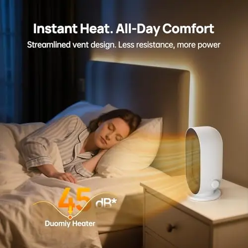 DUOMIY Space Heater for Indoor Use, 600W Electric Heater for Office with Three Adjustable Speeds, Overheating Protection, Tip-Over Shutoff (White) 5