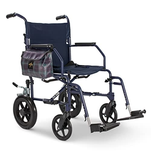 Medline Foldable Transport Chair w/Microban for Seniors, Post Surgery, and Elderly, 300 lb Weight Capacity, 19" Seat, Navy