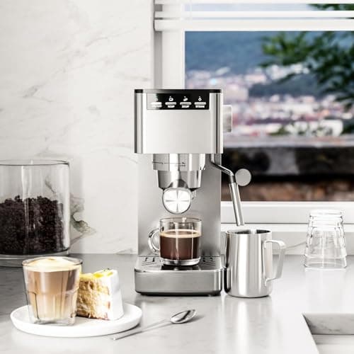 Kismile Espresso Machine 20 Bar, Espresso Maker with Milk Frother Steam Wand, Compact Cappuccino & Latte Machine with 40oz Removable Water Tank for Home, Stainless Steel 6