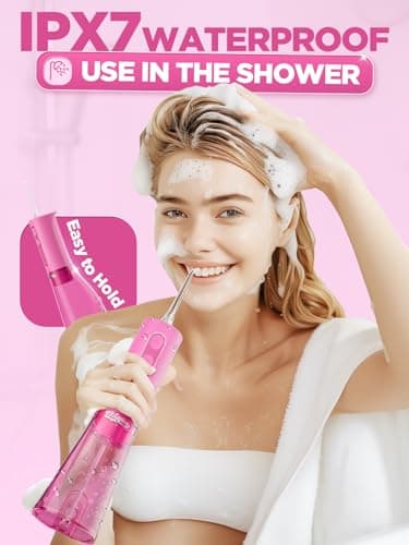WELLFINE Water Dental Flosser Teeth Pick - 4 Modes Cordless Oral Irrigator 300ML Portable Rechargeable IPX7 Waterproof Powerful Battery Life Water Dental Piks for Cleaning for Home Travel (Magenta) 5