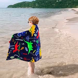 YIFONTIN Dinosaur-Print Sherpa Cotton Kids Beach Towel - Super Soft 48"x24" Quick-Dry Bath Pool Towel for Boys Girls, Jurassic Themed Swim Beach Essentials (Multi-Color Herd). 7