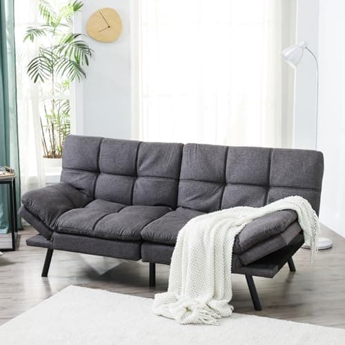 Hcore Convertible Futon Sofa Bed, Memory Foam Sleeper, Loveseat, Small Splitback Polyester Modern Sofa for Living Room, Office, Apartment - Power Grey