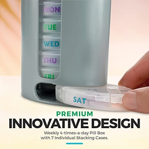MEDca Weekly Pill Organizer, 1 Dispenser, 7 Stackable Compartments Four Times-a-Day - Morning, Noon, Evening, and Bedtime, Grey 7