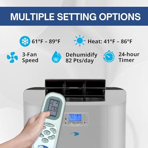 Whynter Portable Air Conditioner 12,000 BTU & Heater with Dual Hose Dehumidifier & Cooling Fan for 400 Sq Ft Rooms, Includes AC Unit Window Kit Elite ARC-122DHP (7,000 SACC), Silver 5