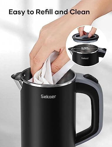 Sekaer Small Electric Tea Kettle Stainless Steel 0.8L Portable Travel Hot Water Boiler, Mini Electric Coffee Kettle with Auto Shut-Off & Boil Dry Protection, Cordless Base & LED Indicator 8