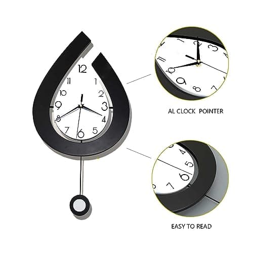 YIJIDECOR Decorative Wall Clock for Living Room Decor Large Modern Wall Clocks with Pendulum Battery Operated for Bedroom Office Kitchen Home Small Black Silent Wall Clock Non Ticking 11.8*22.4 Inch 7