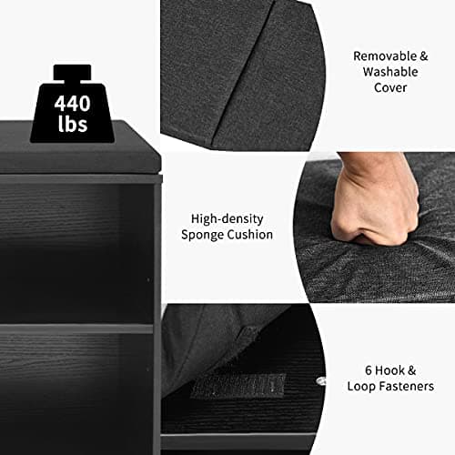 Giantex Shoe Storage Bench with Cushion, Entryway Shoe Rack Bench, Adjustable Shelves, 10-Cubbies Organizer Bench for Entryway, Living Room, Bedroom, Hallway, Closet, Mudroom (Black) 7