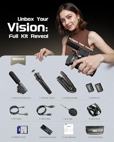 5K Video Camera Camcorder, UHD 64MP Vlogging Camera for YouTube with 3" 270° Rotatable Touch Screen, Digital Camera with IR Night Vision, 16X Zoom/WiFi/Webcam/HD/32GB Card/2 Batteries/Microphone 9