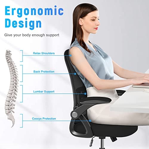 naspaluro Ergonomic Office Chair, Mid Back Desk Chairs with Adjustable Height, Swivel Chair with Flip-Up Arms and Lumbar Support, Breathable Mesh Computer Chair for Home/Study/Working, Dark Black 7
