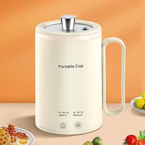 Portable Electric Kettle Travel Small Stew Pot Mini Cooker Personal Health Cup,Water Boiler with Temperature Control,Timer, Auto Shut Off & Boil Dry Protection, BPA Free (400ml)