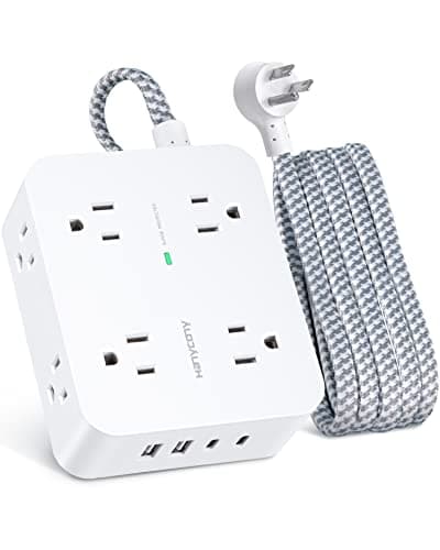 6Ft Surge Protector Power Strip with USB C, HANYCONY Extension Cord with 8 Outlets(2.2 IN) 4 USB Ports(2 USB C), Flat Plug, Wall Mount, 3 Side Outlet Extender for Home Dorm Room Essentials, ETL Listed