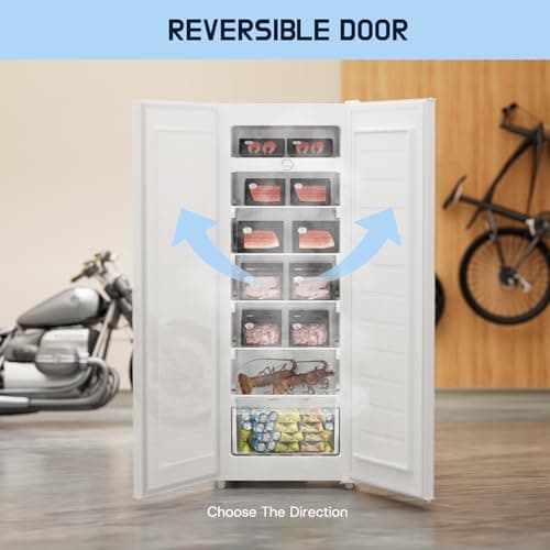 Upstreman 7.0 Cu.Ft Upright Freezer, Large Capacity Stand Up Freezer with 5 Adjustable Shelves, Convertible Refrigerator/Freezer, Reversible Door for Home, Basement, Apartment (White) 6