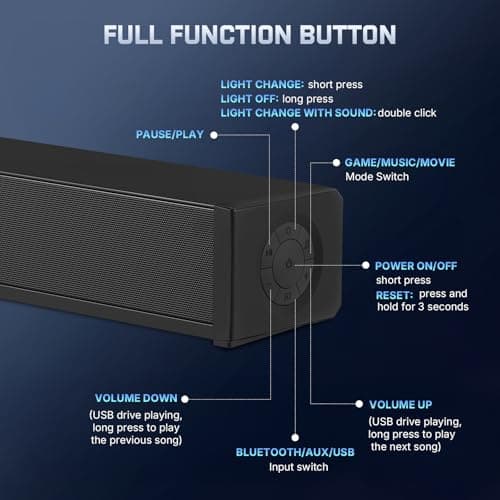 Wohome 2.1 Computer Speakers for Desktop PC, Bluetooth 5.3 Computer Sound Bar with HiFi Sound, 7 RGB Light Modes, DC Powered Laptop Speakers with 3.5mm AUX-in/USB Connected for Game, Music and Movie 6
