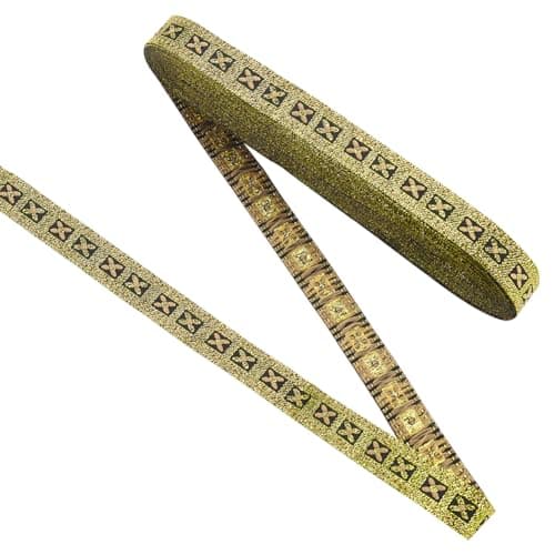 FINGERINSPIRE 11 Yard Vintage Flower Metallic Jacquard Ribbon 1/2" Wide Floral Gold Woven Trim Polyester Ethnic Style Webbing Strap Retro Decor Sewing Ribbon for Sewing Clothing Wedding Gift Wrapping