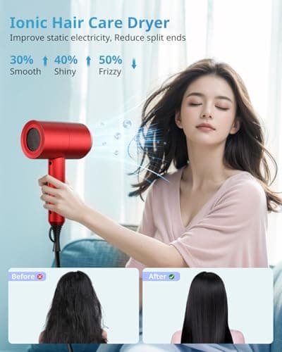 SHRATE Lightweight Ionic Hair Dryer with Diffuser - Powerful 1800W Blow Dryer for Fast Drying - Professional Low Noise Mini Hair Dryer for Travel, Gifts, Hair Styling 5