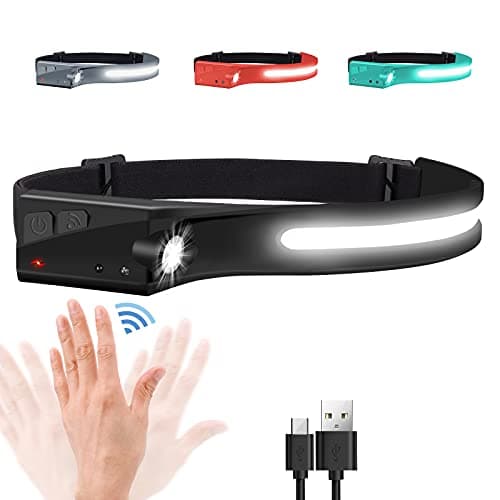 EGUKU Headlamp Rechargeable, Rechargeable LED Headlamps 1200Lumens 2 COB 230°Wide Beam Headlight with Bright 5 Modes Lightweight Waterproof Head Lamp for Outdoor Running, Camping Hiking