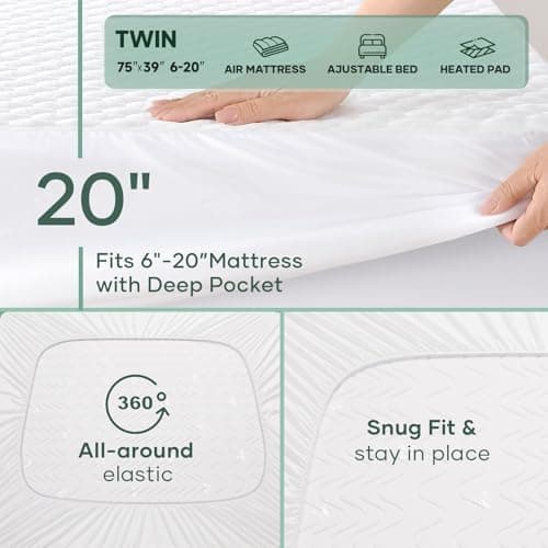 OhGeni 100% Waterproof Mattress Protector,Twin Size Mattress Soft Pad,Pet Hair & Bedwetting Resistant,Cooling Breathable Fitted Sheets,Washable Bed Cover,Non-Slip Deep Pocket,Noiseless for Kids Rooms 5