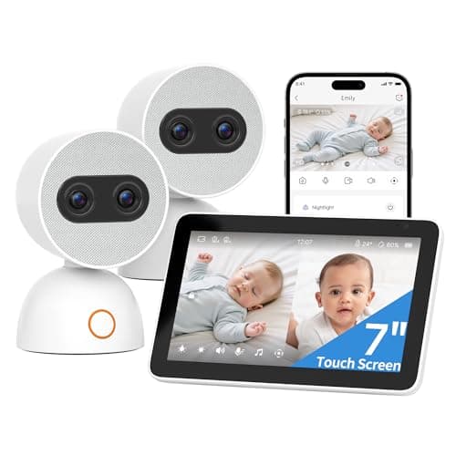 Simsky Baby Monitor with 2 Cameras, 7" UHD Split-Screen Touch Display | 4MP Dual Cameras with Wall Mount, 6X Zoom | AI Detection, App Remote Access, 32GB Local Storage, Hack-Proof Encryption