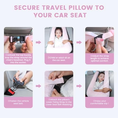 Keemall Car Pillow for Kids, Professional Inflatable Kids Car Pillow for Sleeping Carseat Travel - Safe, Reliable - Inflatable Travel Pillows for Kid Adult Car Seats Pink 6