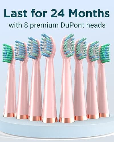 Rtauys M5 Sonic Electric Toothbrush for Adults and Kids - Rechargeable Electric Toothbrush Kids Ages 12+ and Adults with 8 Brush Heads & Travel Case, 120 Days Battery Life - Pink 4