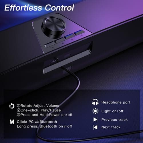 Computer Speakers for Desktop,PC Speakers Gaming Sound bar with Colorful Light,USB Speaker With Bluetooth for PCs Desktop Laptop Tablets,Wired Bluetooth Speaker for Phones(Type-C Adapter Included) 5