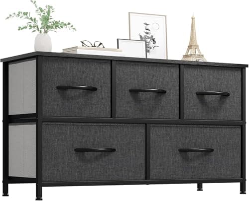 YITAHOME Dresser with 5 Drawers - Fabric Storage Tower, Black Dresser & Chest of Drawers, Organizer Unit for Bedroom