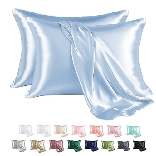 MR&HM Satin Pillowcase for Hair and Skin, Silk Satin Pillowcase 2 Pack, Queen Size Pillow Cases Set of 2, Silky Pillow Cover with Envelope Closure (20x30, Light Blue)