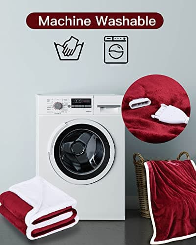 McJaw Electric Heated Blanket Throw Size 50" x60”, 5 Heating Levels & 3 Hours Auto Shutdown, Super Soft Flannel with Sherpa, ETL Certified Overheating Protection, Red 9