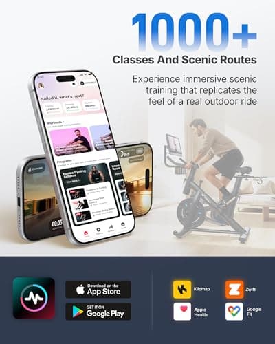 MERACH Exercise Bike, Brake Pad Stationary Bike with Exclusive App, Low Noise Indoor Cycling Bike with 270lbs Weight Capacity, Tablet Mount and Fitness Courses for Weight Loss-Blue 8