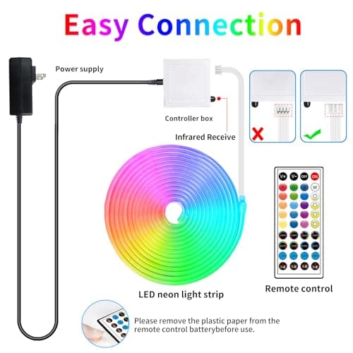 segrass 32.8ft LED neon Lights with Remote APP Control IP65 Waterproof Flexible Neon Strip Lights 24V RGB Rope Lights for Bedroom Room Outdoors Décor 7