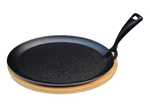 HAWOK Cast Iron Fajita pan with Bamboo Tray and Handle Set of 4 6