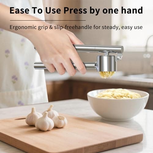 5-in-1 Stainless Steel Garlic Press Set with Jumbo Chamber & Mincer - Heavy Duty Rustproof Garlic Crusher with Ergonomic Handle, Dishwasher Safe, Easy Squeeze Design for Ginger, Nuts, Herbs 5