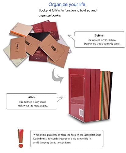 MerryNine Large Book Ends, Bookends, Acrylic Decorative Book ends for Shelves, Clear Bookends for Book Shelf, Bookend for Bookshelf, Clear Plastic Bookends, Book Holder Book Stopper for Heavy Books(2) 5