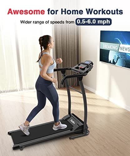 Redliro Electric Treadmill Foldable Exercise Walking Machince for Apartment Home/Office Jogging Compact Folding Easy Assembly 12 Preset Program 2 Wheels LCD Display Black 7